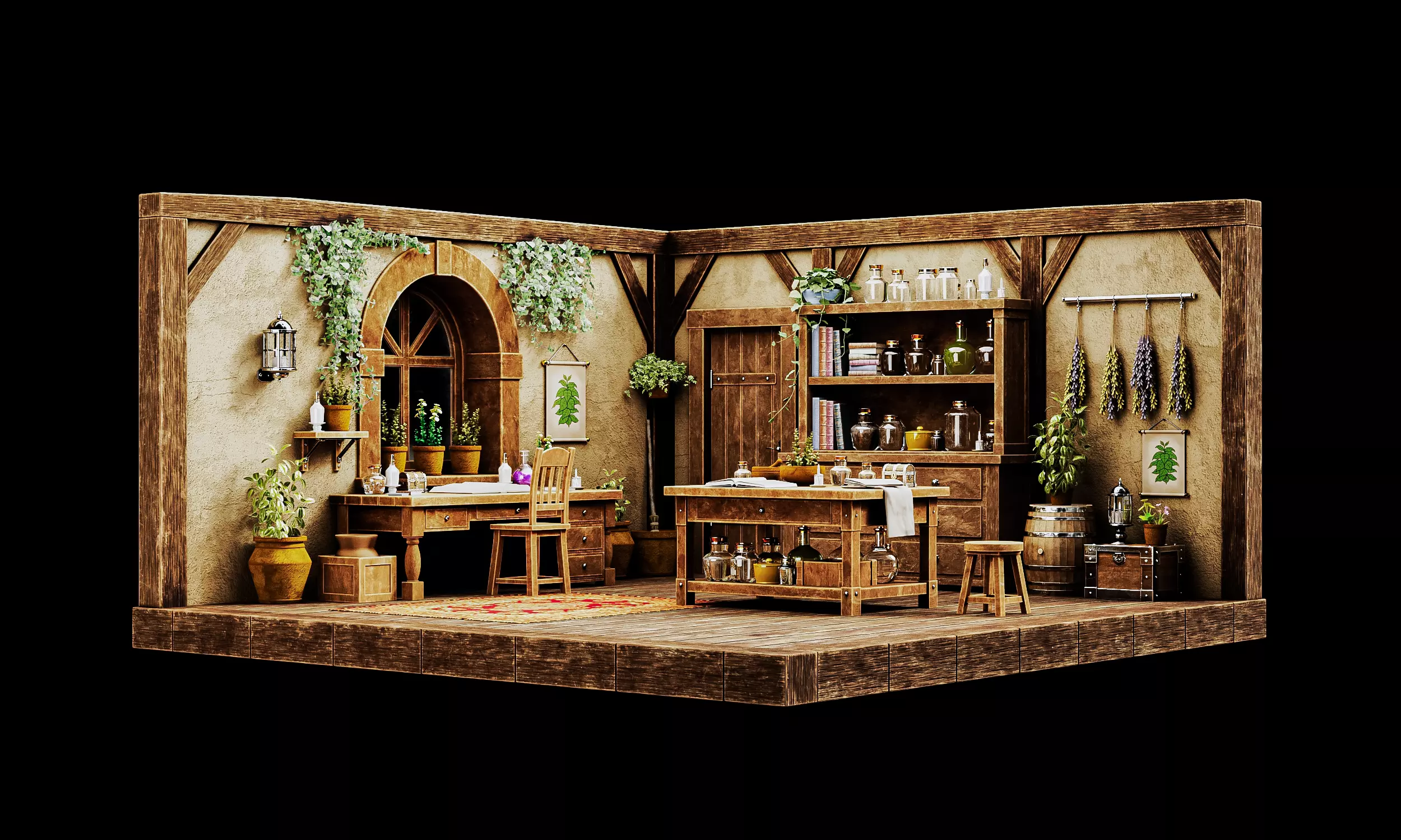 Cozy rustic herbalist workshop 3D model