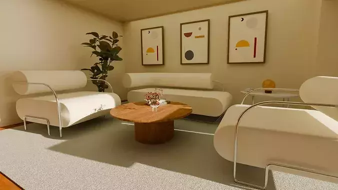 Modern Coastal Living Room Interior Scene Modular  3D model 5