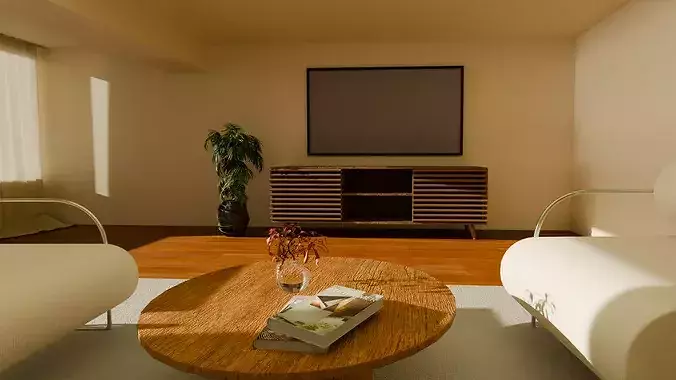 Modern Coastal Living Room Interior Scene Modular  3D model 3