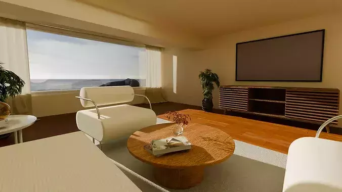 Modern Coastal Living Room Interior Scene Modular  3D model 4