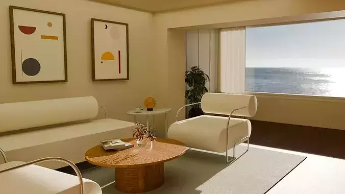 Modern Coastal Living Room Interior Scene Modular 3D model