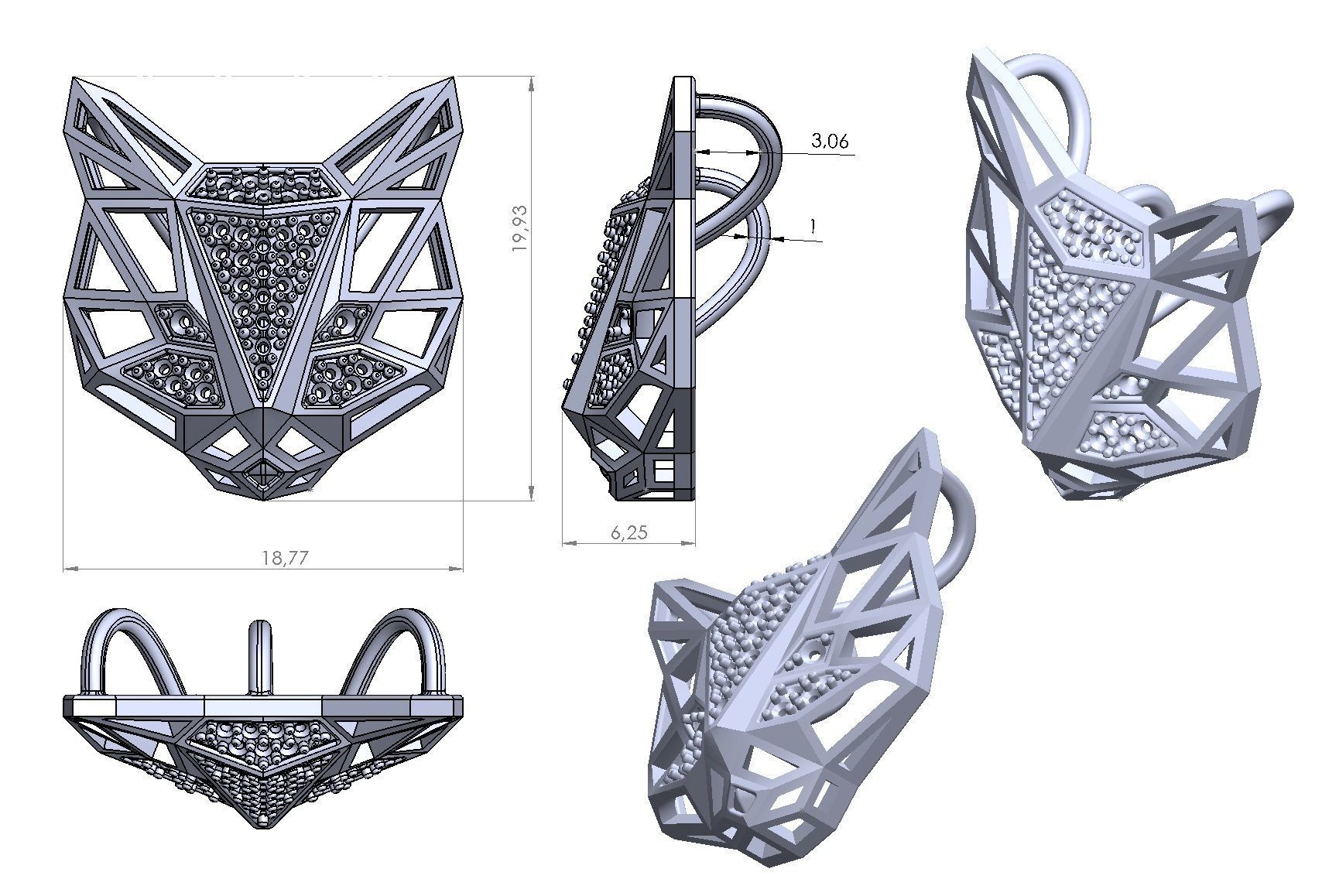 Pendant diamond in gold 3D print model_7