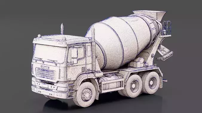 Concrete Mixer Truck Low-poly 3D model 7