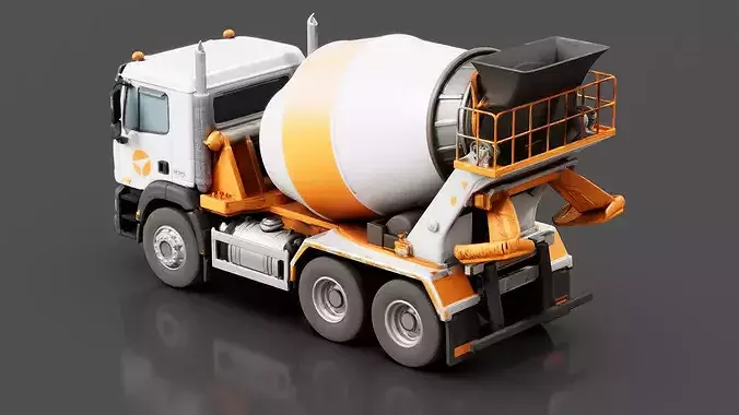 Concrete Mixer Truck Low-poly 3D model 3