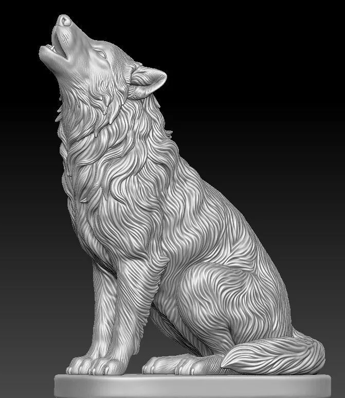 Realistic Howling Wolf Figurine 3D print model