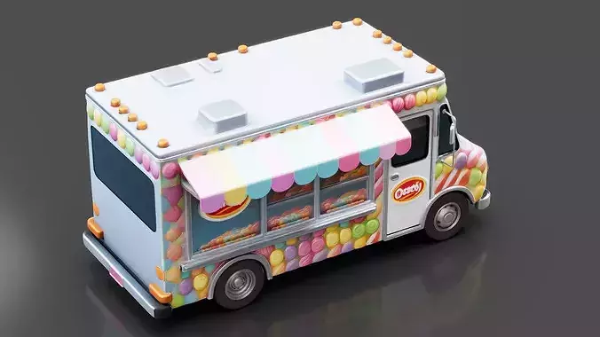 Mobile Candy Shop Truck Low-poly 3D model 4