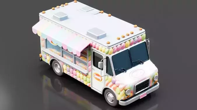 Mobile Candy Shop Truck Low-poly 3D model 5