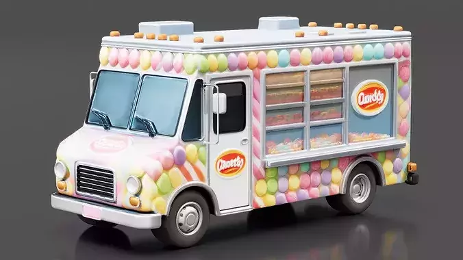 Mobile Candy Shop Truck Low-poly 3D model 2