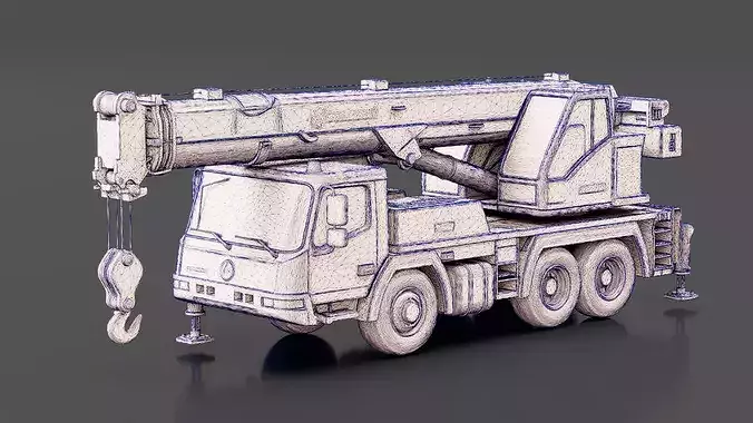 Mobile Crane Truck Low-poly 3D model 7