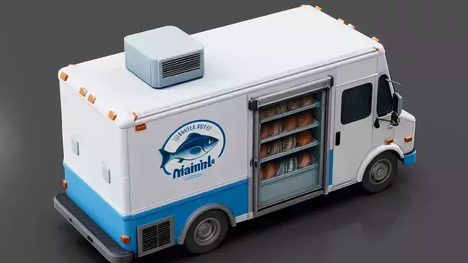 Mobile Fish Market Truck Low-poly 3D model 4