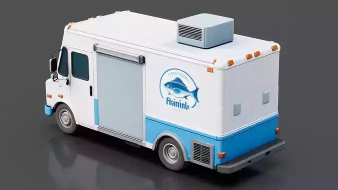 Mobile Fish Market Truck Low-poly 3D model 3