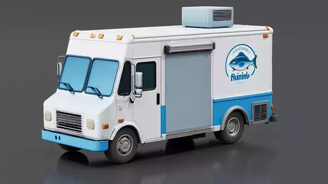 Mobile Fish Market Truck Low-poly 3D model 2