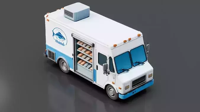 Mobile Fish Market Truck Low-poly 3D model 5