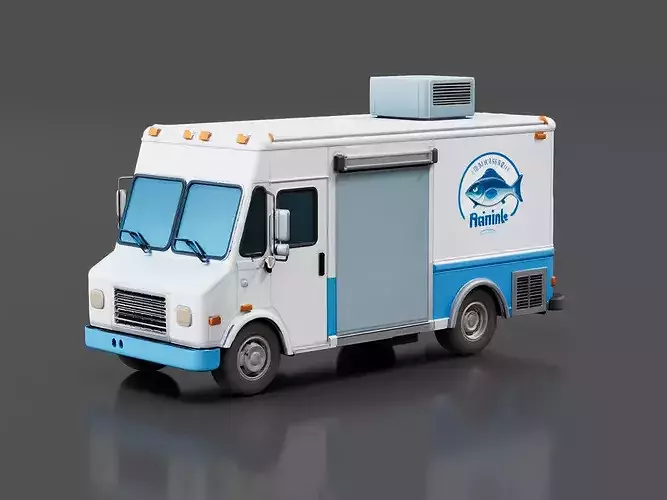 Mobile Fish Market Truck Low-poly 3D model