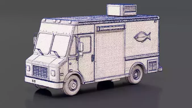 Mobile Fish Market Truck Low-poly 3D model 7