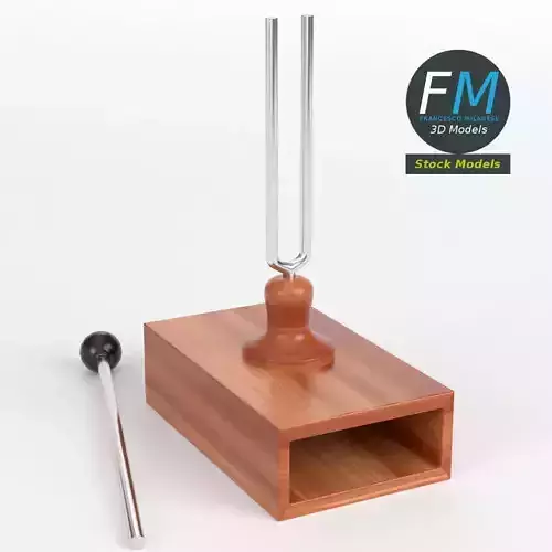 Tuning fork on resonator box 3D model
