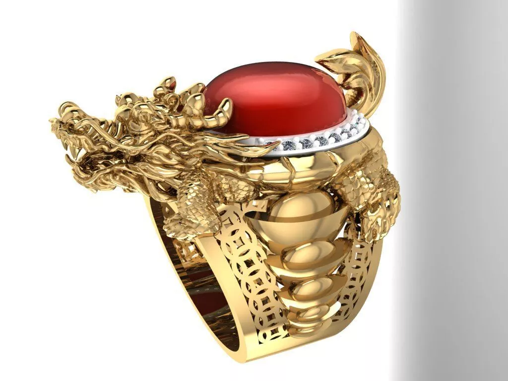 Dragon Ring Gemstone Mens Signet Ring Jewelry 3D print model