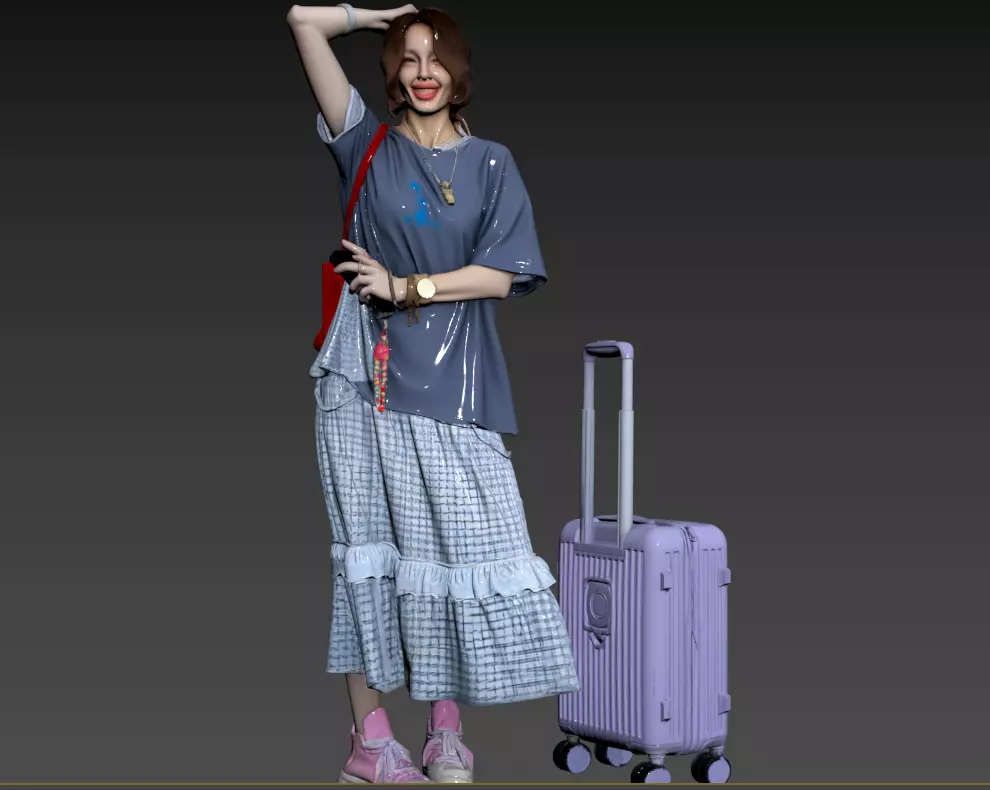 D022- Eastern Scene - Women Traveling with Luggage 3D model
