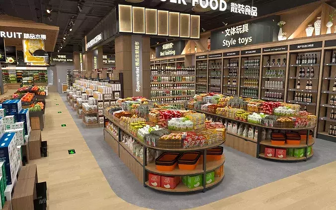 Supermarket Interior Scene 3D model 2