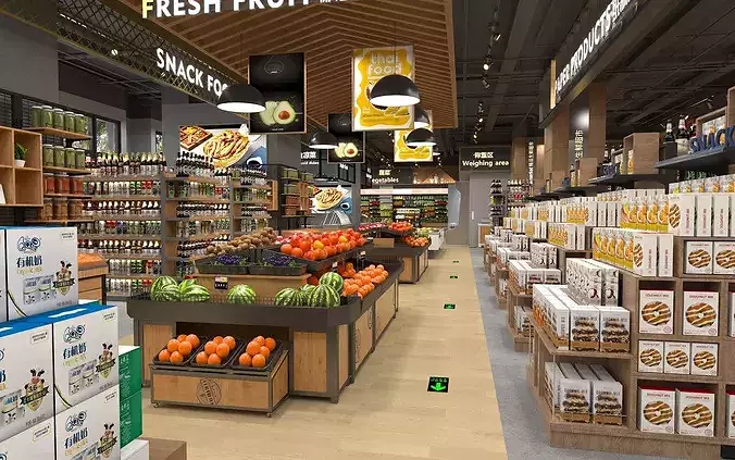 Supermarket Interior Scene 3D model 4