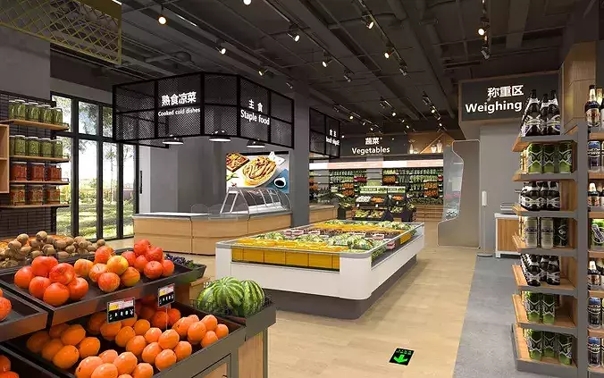 Supermarket Interior Scene 3D model 3