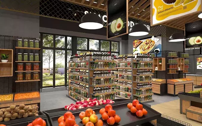 Supermarket Interior Scene 3D model 7