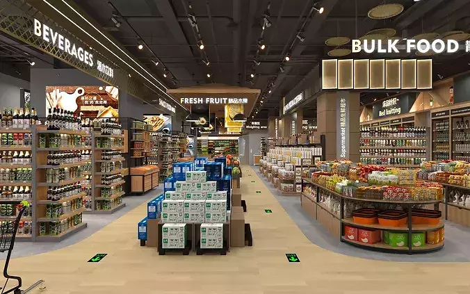 Supermarket Interior Scene 3D model