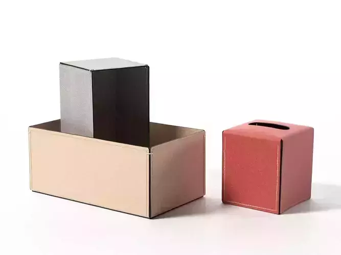 Suite Leather Baskets and Tissue Box