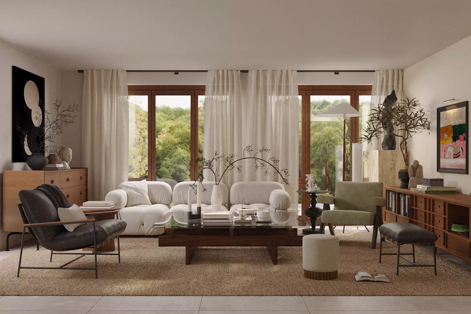 modern light luxury living and dining room 3D model