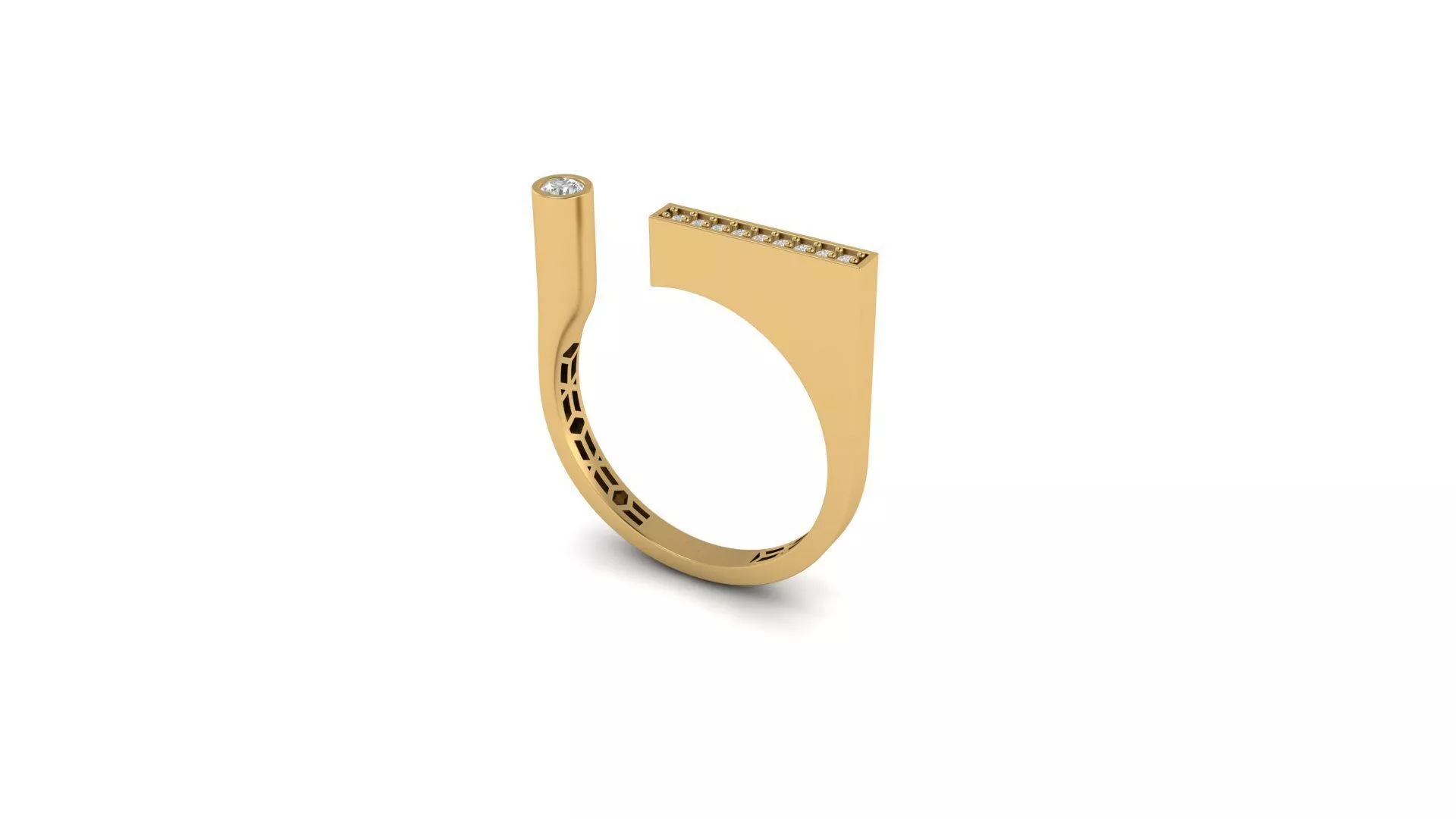 Modern Open Bypass Ring with Round Gemstone and Pave Bar Free 3D print model