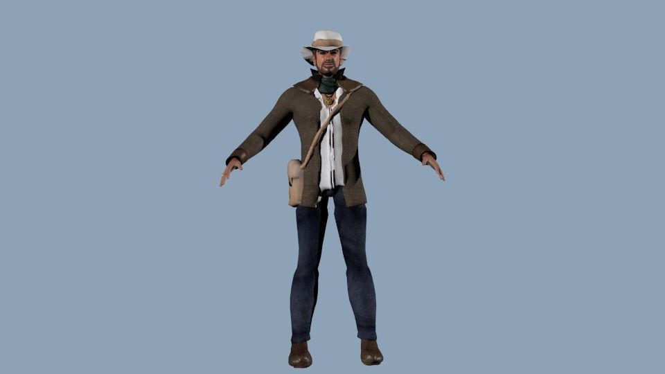 Rigged character 98 game animations Low-poly 3D model_0