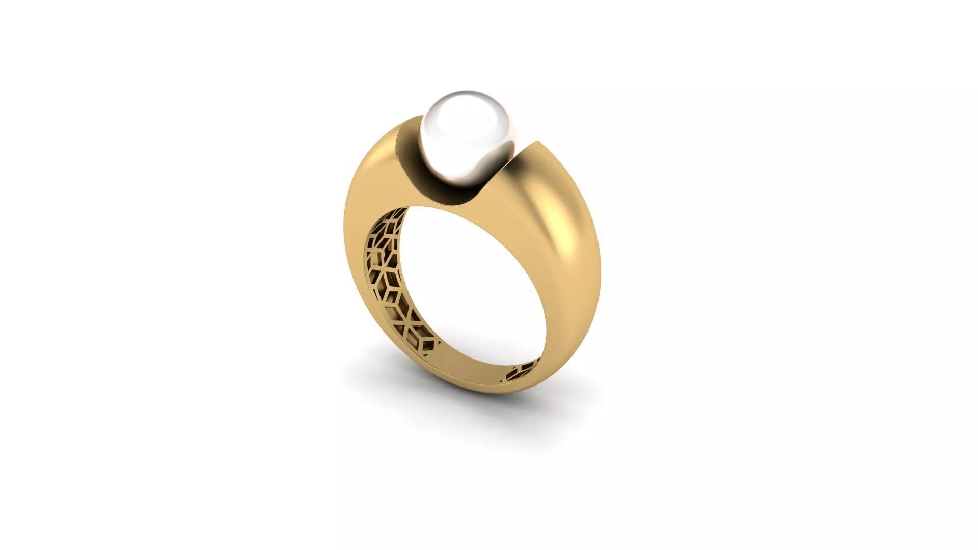 Modern Sculptural Pearl Ring with Geometric Openwork Free 3D print model