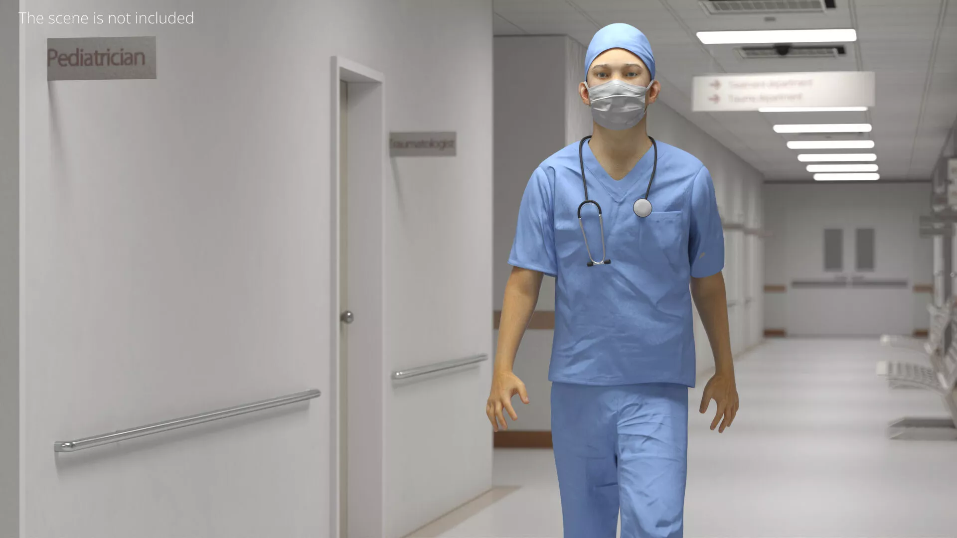 Operating Room Doctor T Pose Blue Rigged for Cinema 4D 3D model