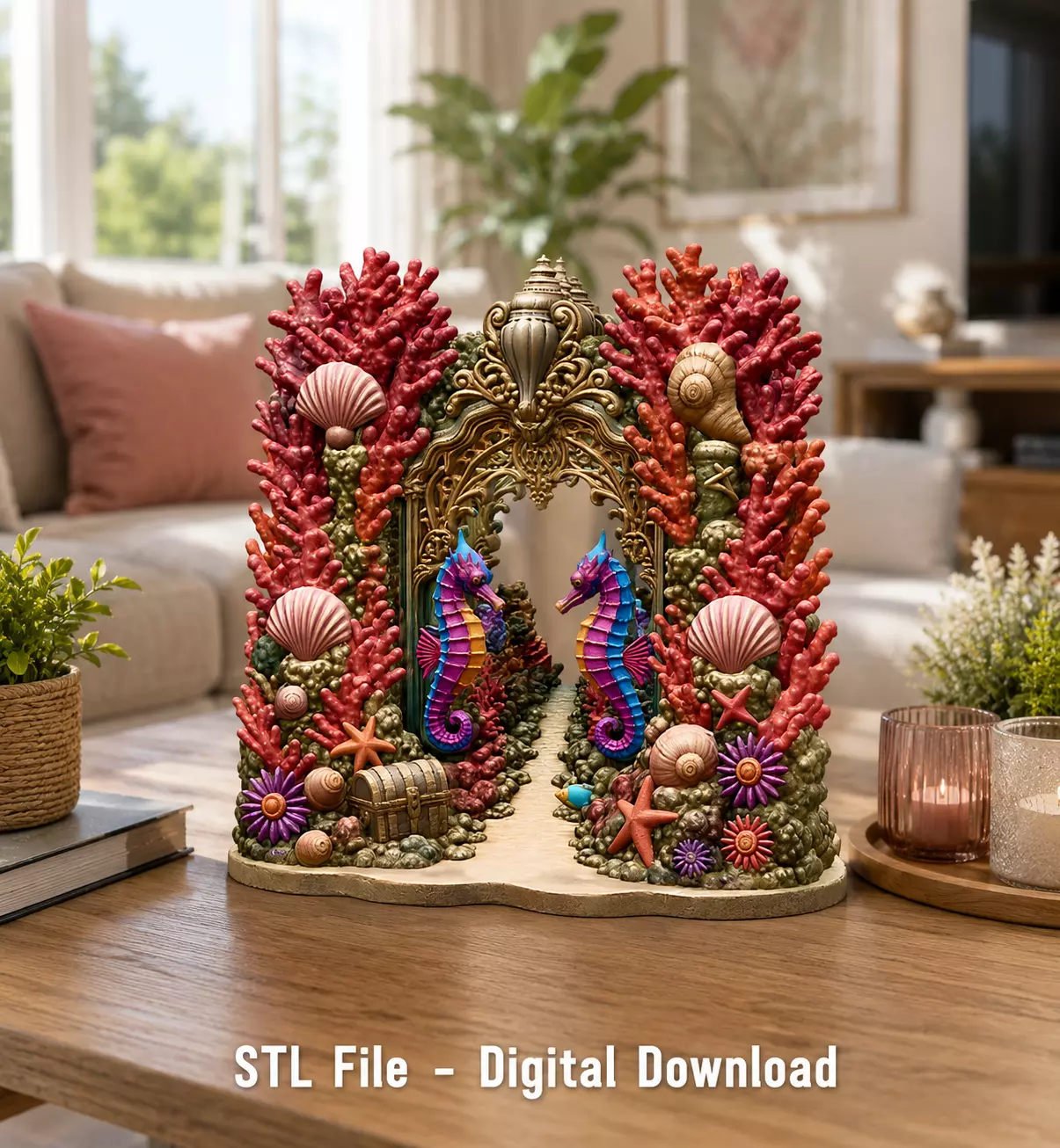 Coral Seahorse Fantasy Gateway STL File for 3D Print 3D print model