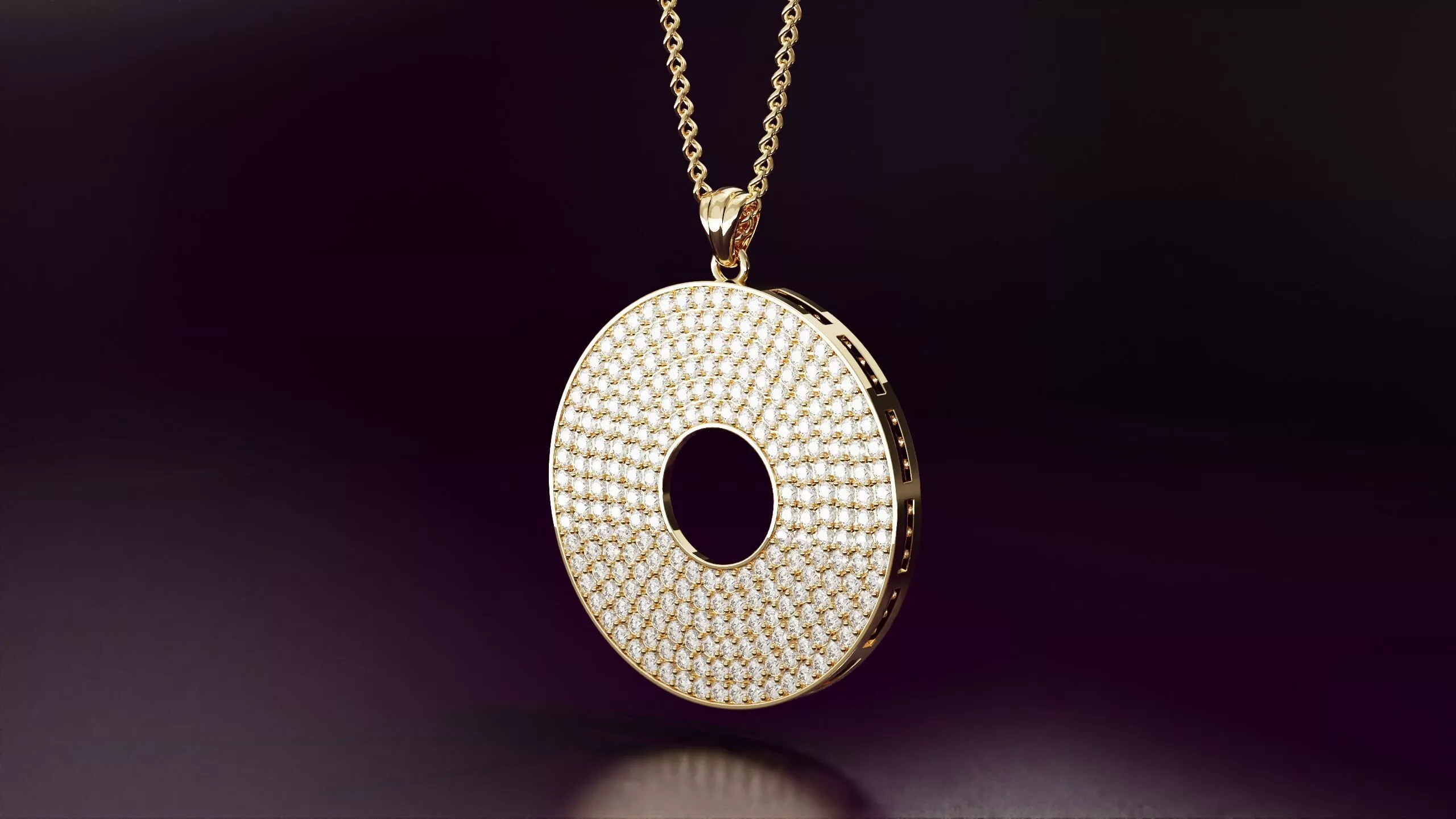 Round pendant with round diamonds N03 40mm 3D print model