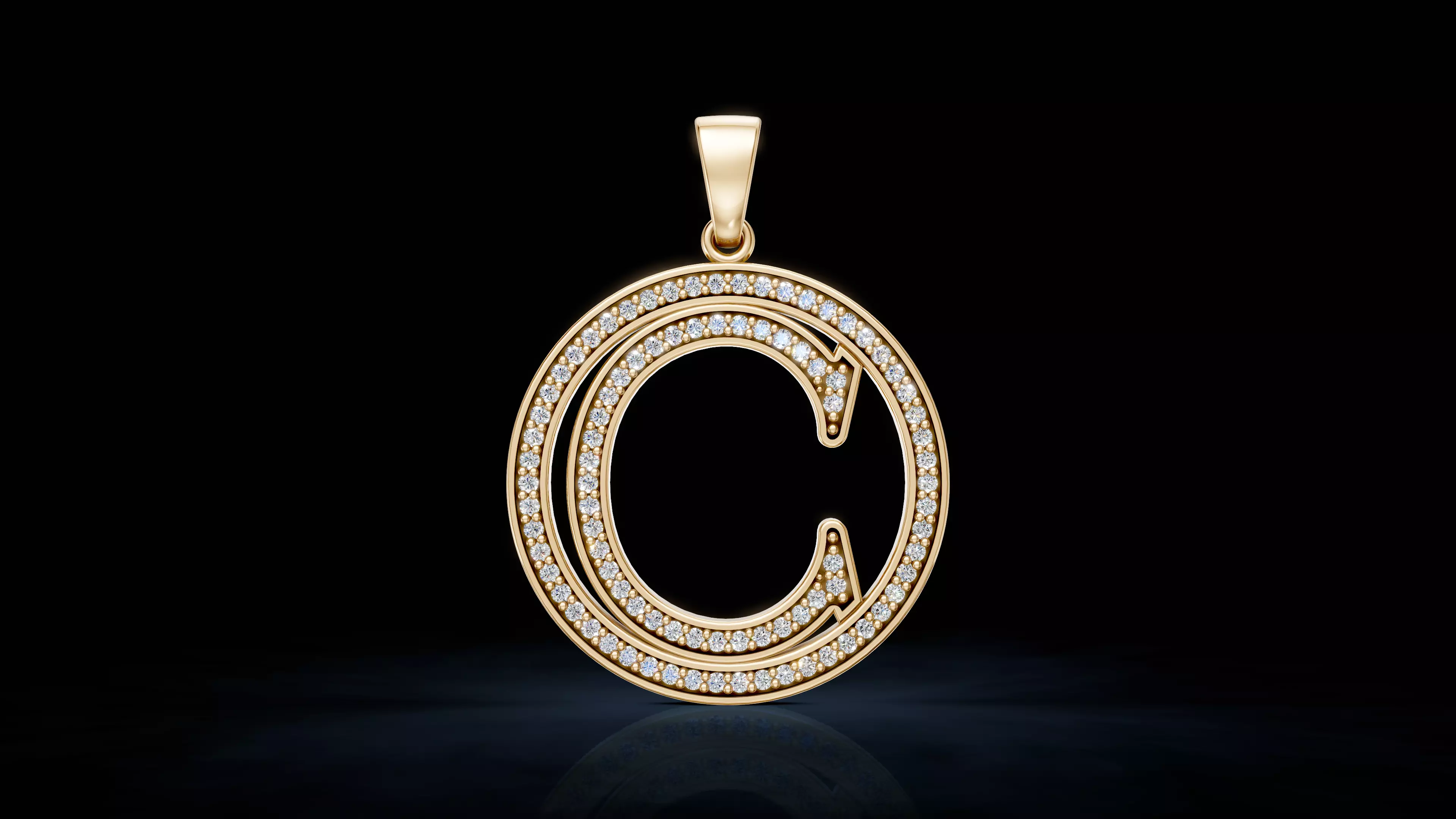 C Letter Monogram Pendant with Gemstones 3D print model