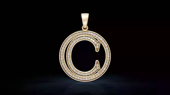 C Letter Monogram Pendant with Gemstones
