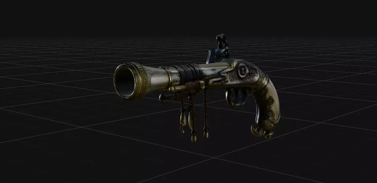 Ornate Antique Flintlock Pistol 3D Model 4K PBR High Poly 3D model