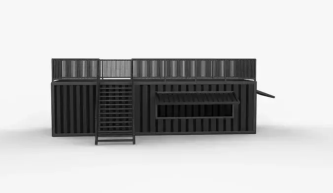 shipping container cafe  3D model 4
