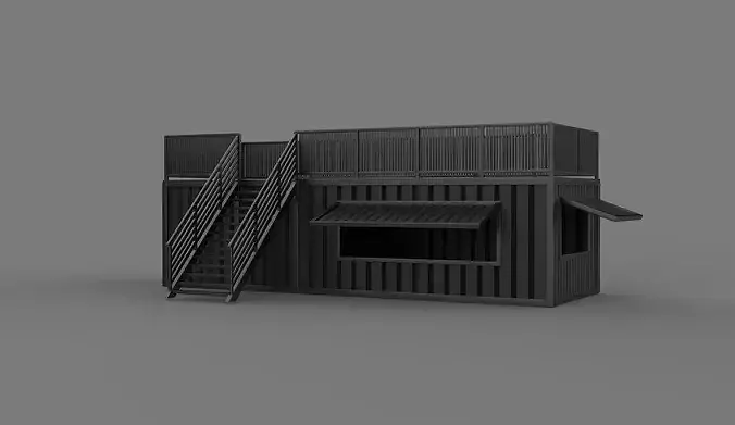 shipping container cafe  3D model 6