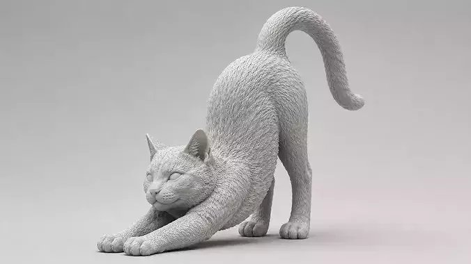 Realistic Stretching Cat Figurine - Cat Sculpture