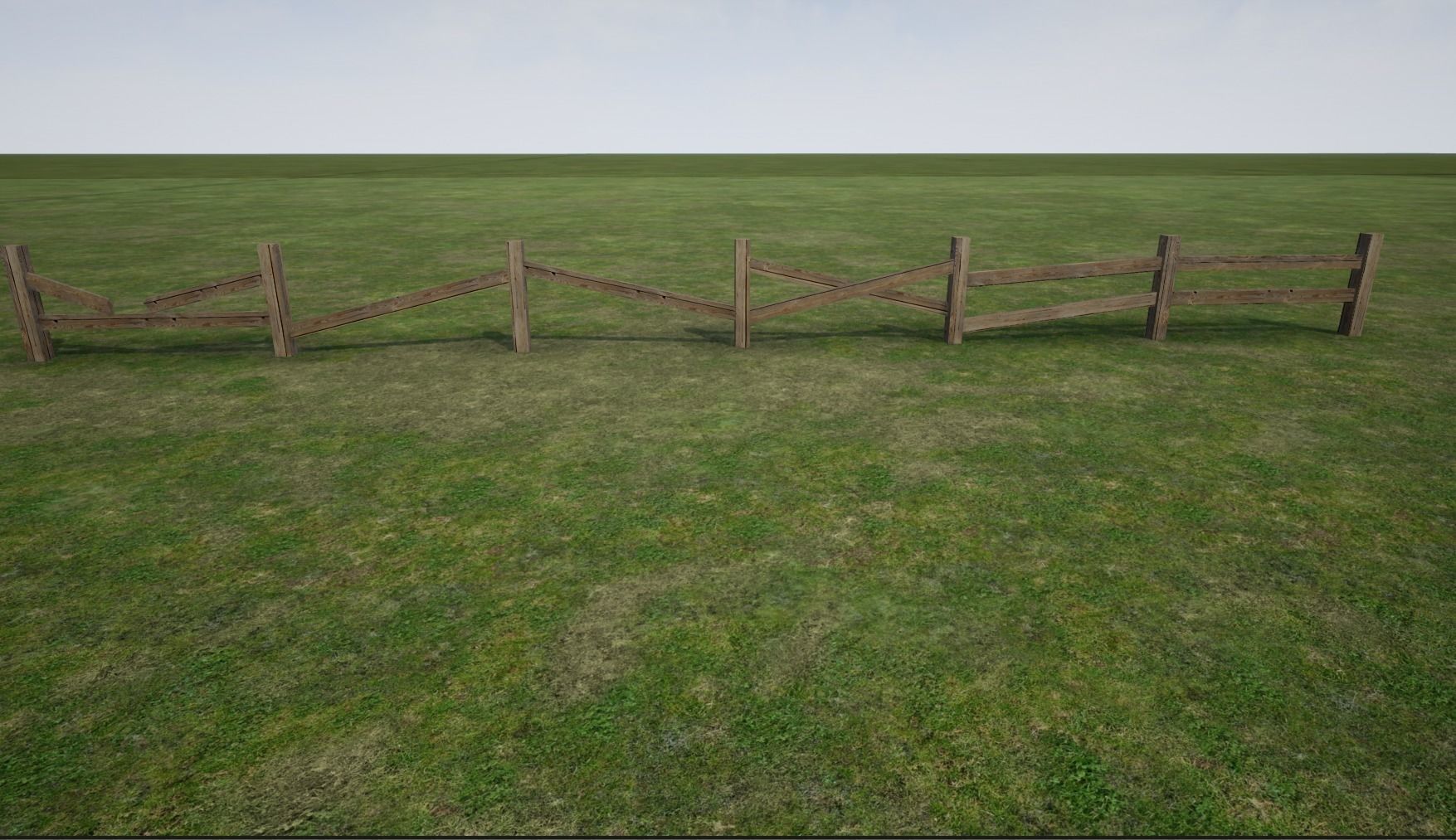 Modular wooden fence Low-poly 3D model_2
