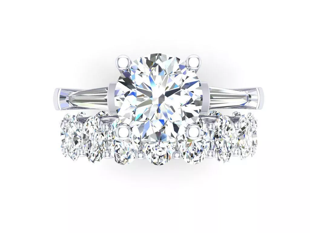 Round and Baguette Engagement Ring SET 3DM 3D print model