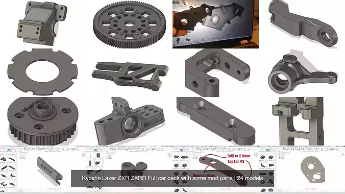 Kyosho Lazer ZX ZXR LA27 and LA59 Front hub carrier 3D model 3D
