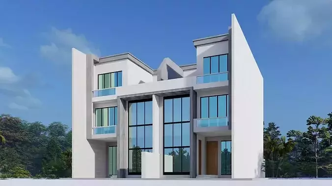 Luxury Twin Townhouse  Ground  First Floor Rooftop  3D Model Low-poly 3D model 3