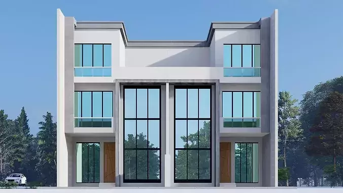 Luxury Twin Townhouse  Ground  First Floor Rooftop  3D Model Low-poly 3D model 4
