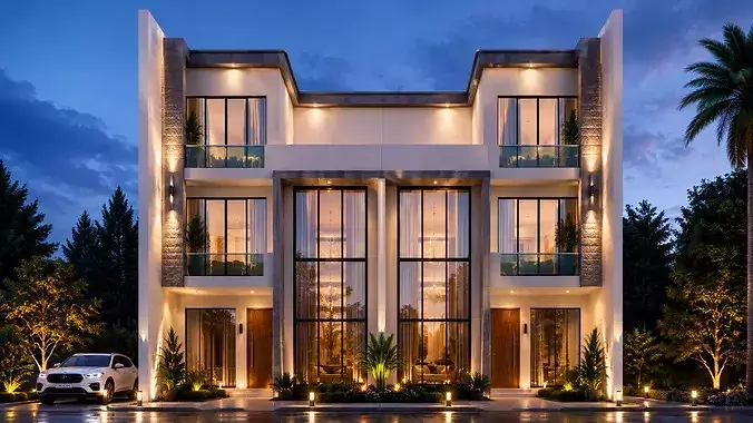 Luxury Twin Townhouse Ground First Floor Rooftop 3D Model Low-poly 3D model