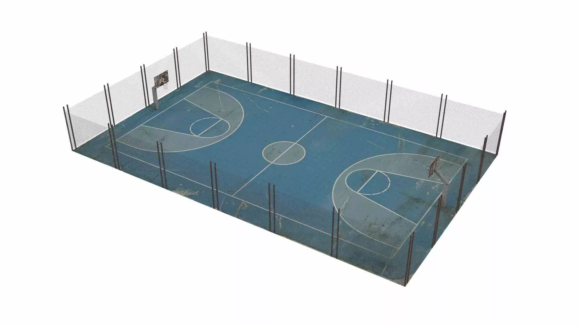 Vintage outdoor basketball court Low-poly 3D model