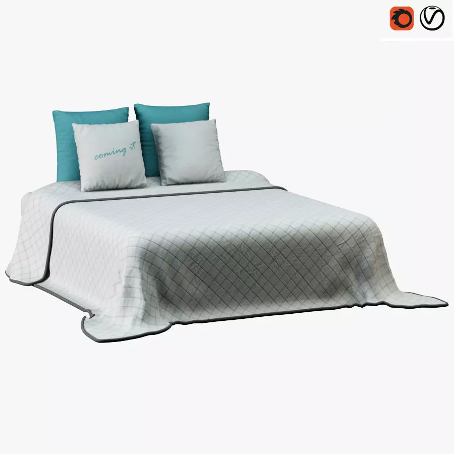 Bedclothes 1 bed with pillows 3D model_0