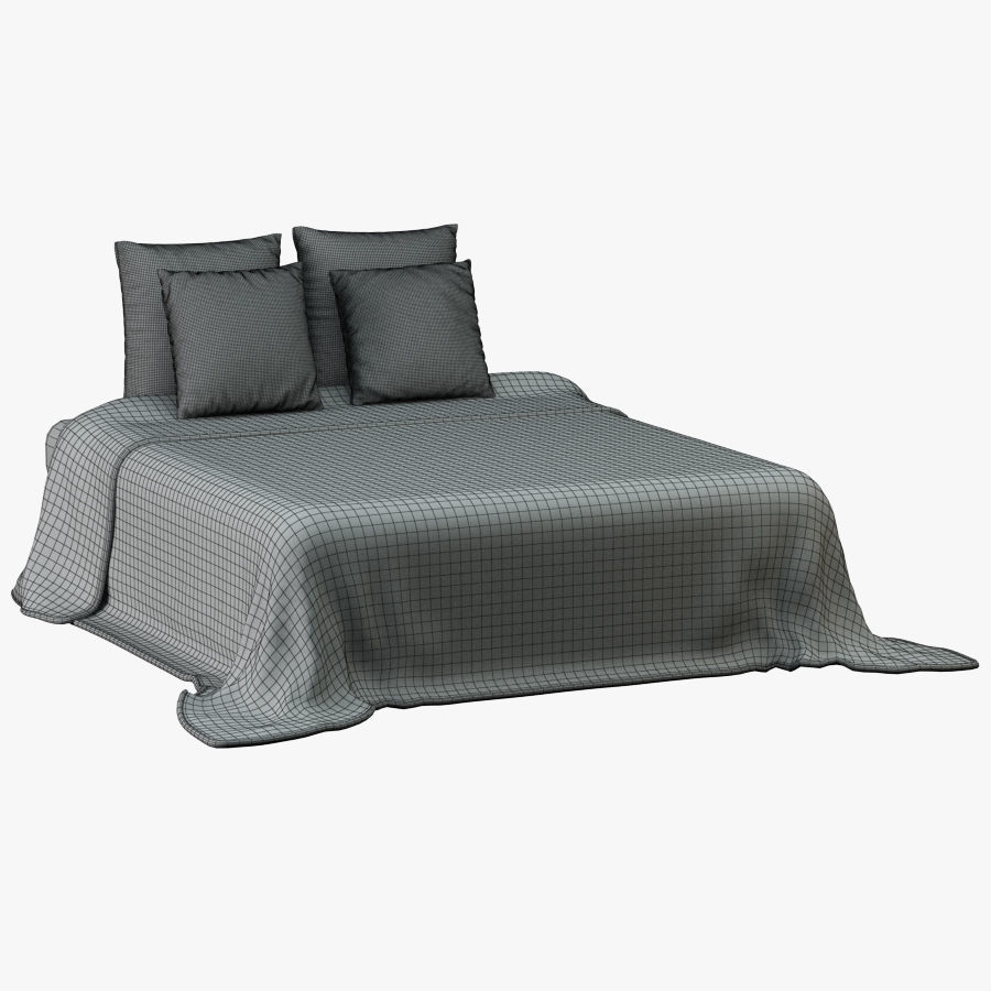 Bedclothes 1 bed with pillows 3D model_3